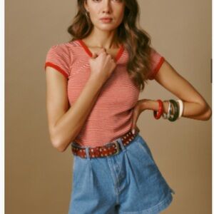 Reformation Eliana Pleated Denim Jean Shorts Color: Leven